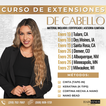 Curso Presencial: EXTENSIONES DE CABELLO (4 METODOS)